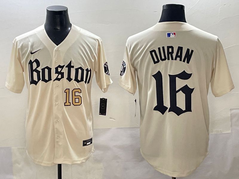 Men 2025 Boston Red Sox #16 Duran Cream Five generations Joint Name Nike MLB Jersey style 6
